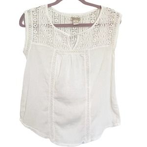 LUCKY BRAND White Boho Short Sleeve Shirt-Size XS